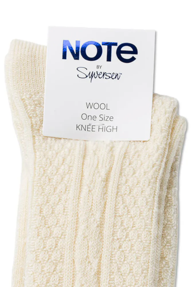 Note Wool Cable Knee-High, Off-white