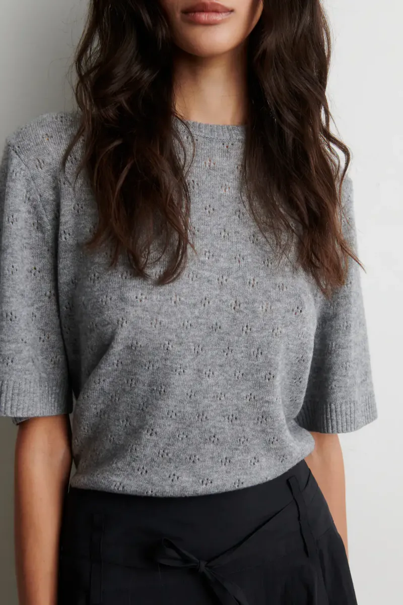 Amala Knit SS O-Neck, Mid Grey Melange
