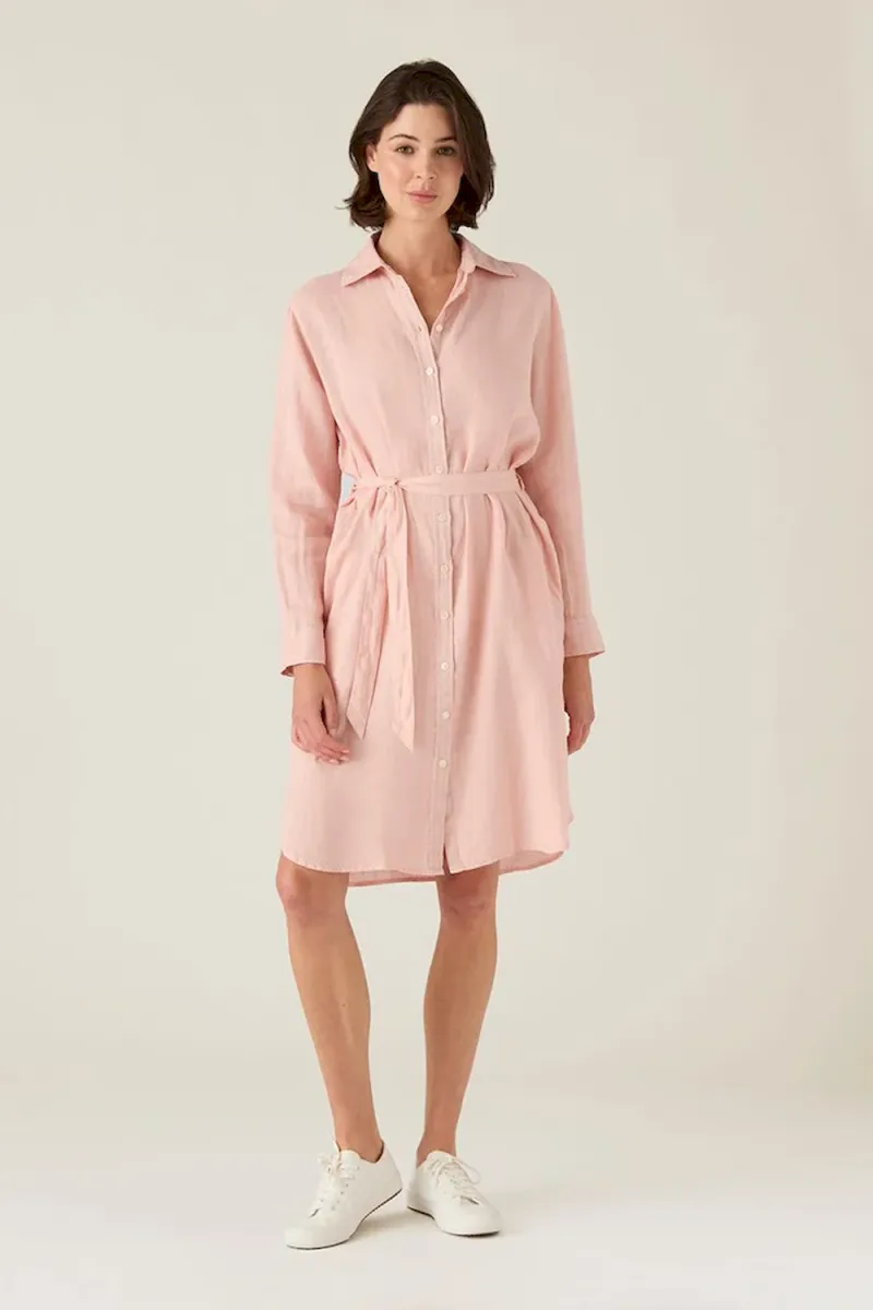 Linen Shirt Dress, Pink