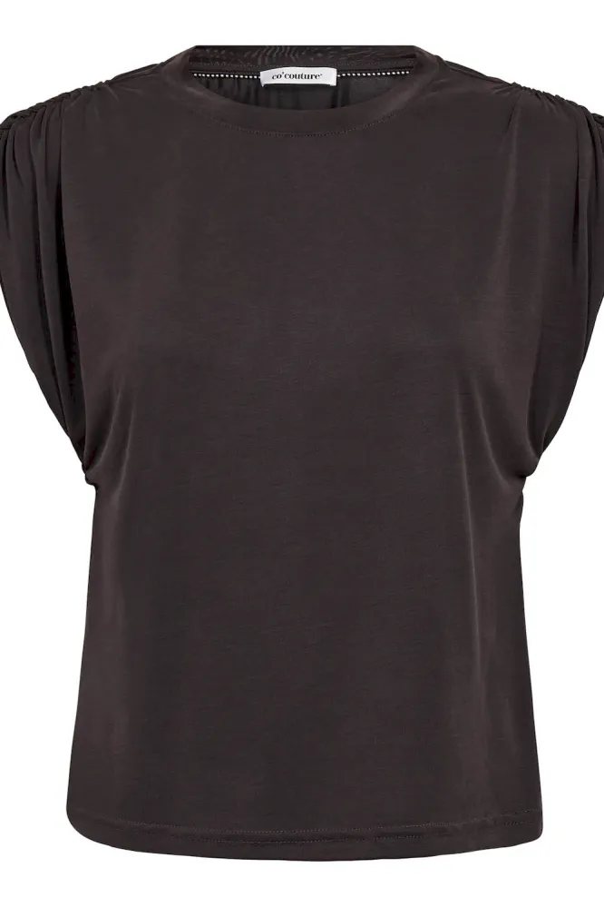 Camilla Ruched Shoulder Tee, Dark Grey