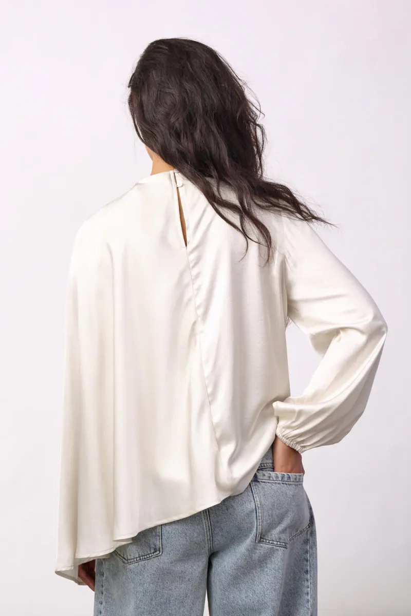 Idun Cape LS Blouse, Off-White