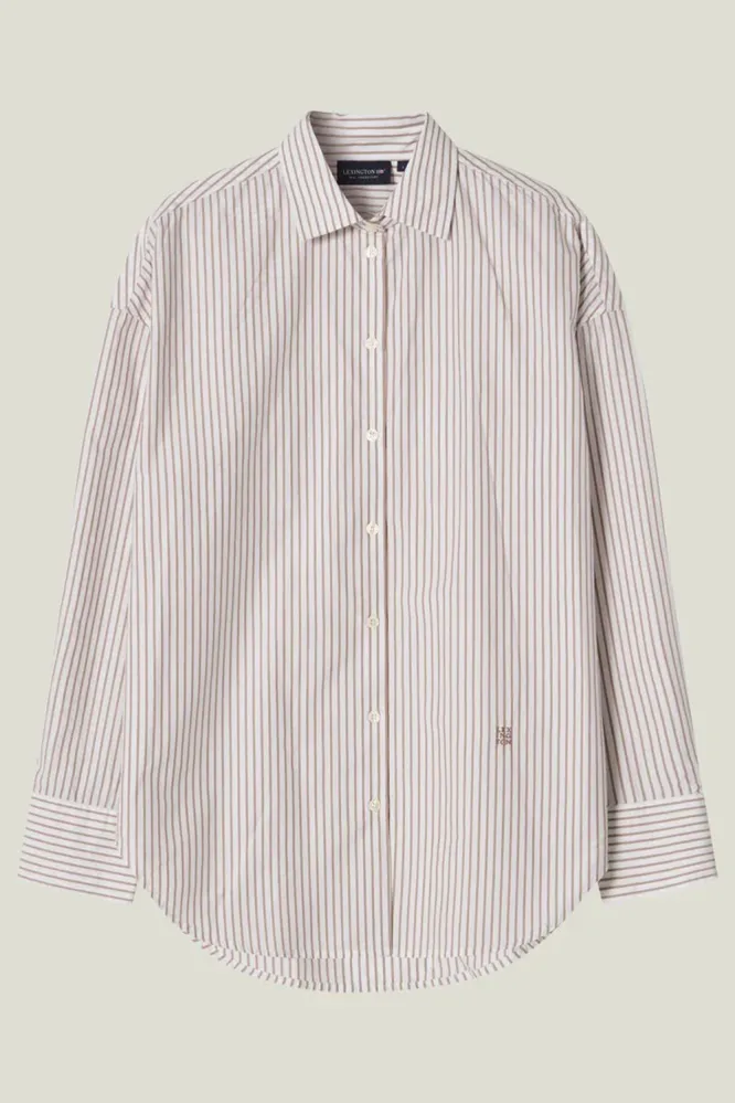 Oversized Lyocell Blend Shirt, Beige/White Stripe