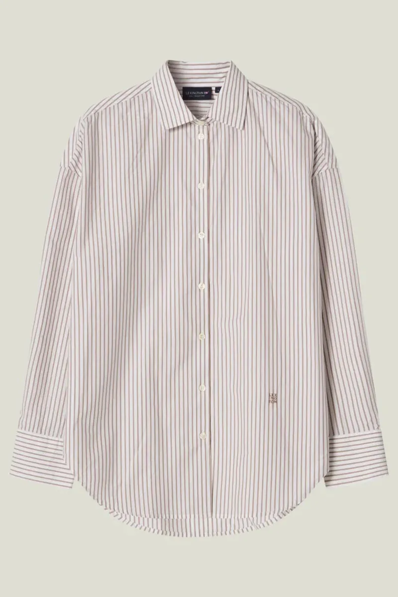 Oversized Lyocell Blend Shirt, Beige/White Stripe