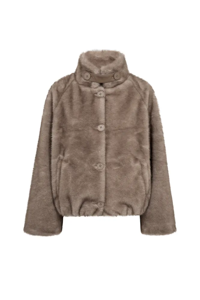 Hilda Faux Fur Jacket, Gray Sand