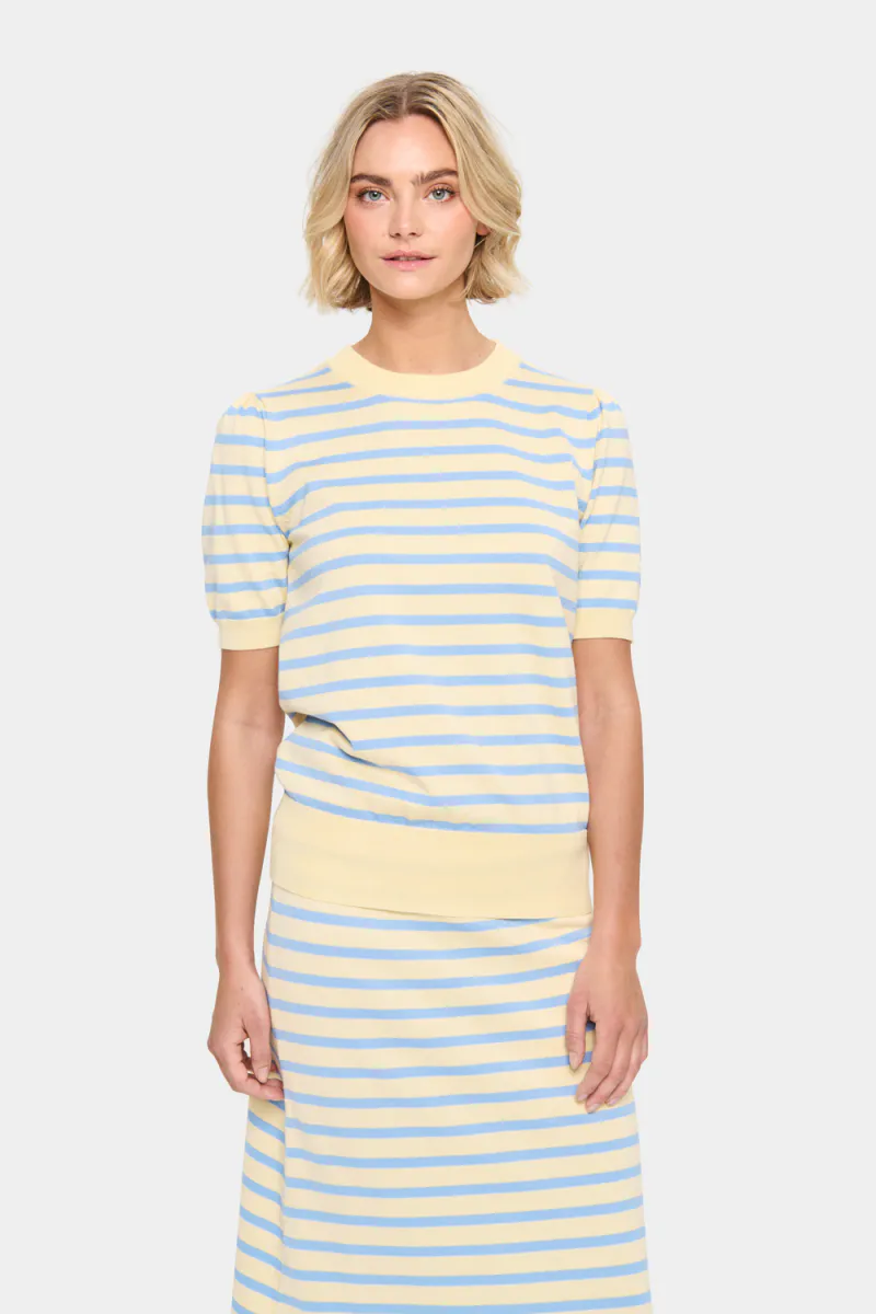 Mila SS Striped Pullover, Lemon Hydrangea Stripe