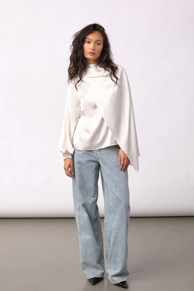 Idun Cape LS Blouse, Off-White