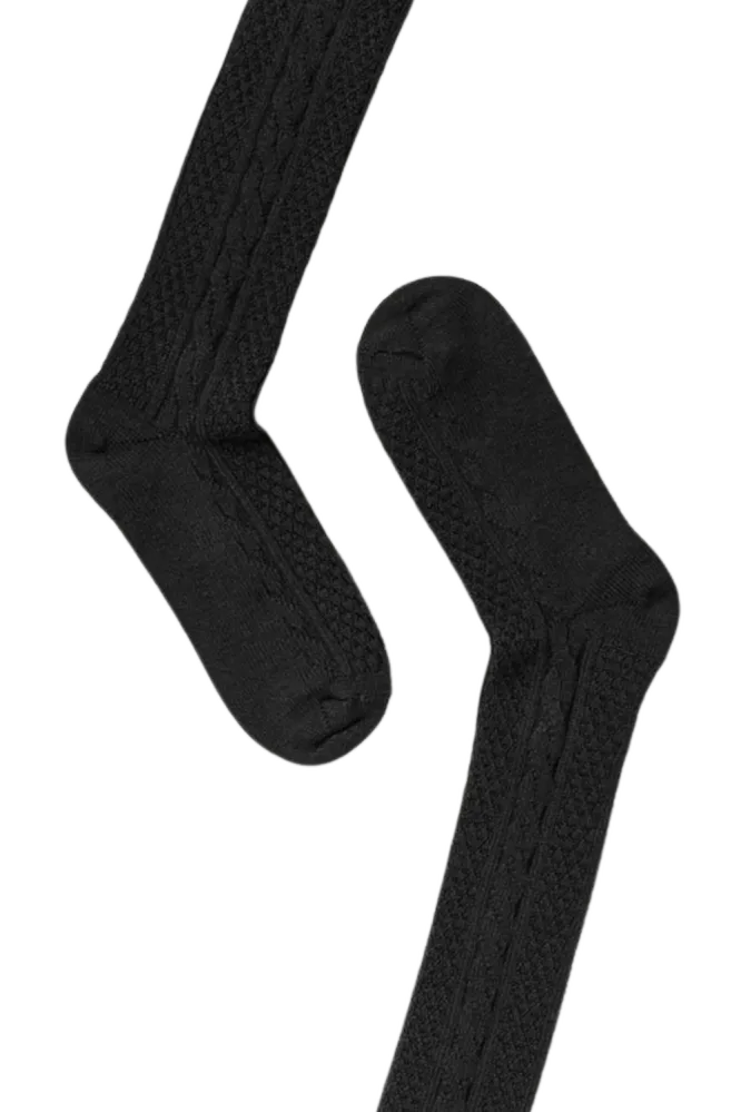 Wool Cable Knee-High, Black
