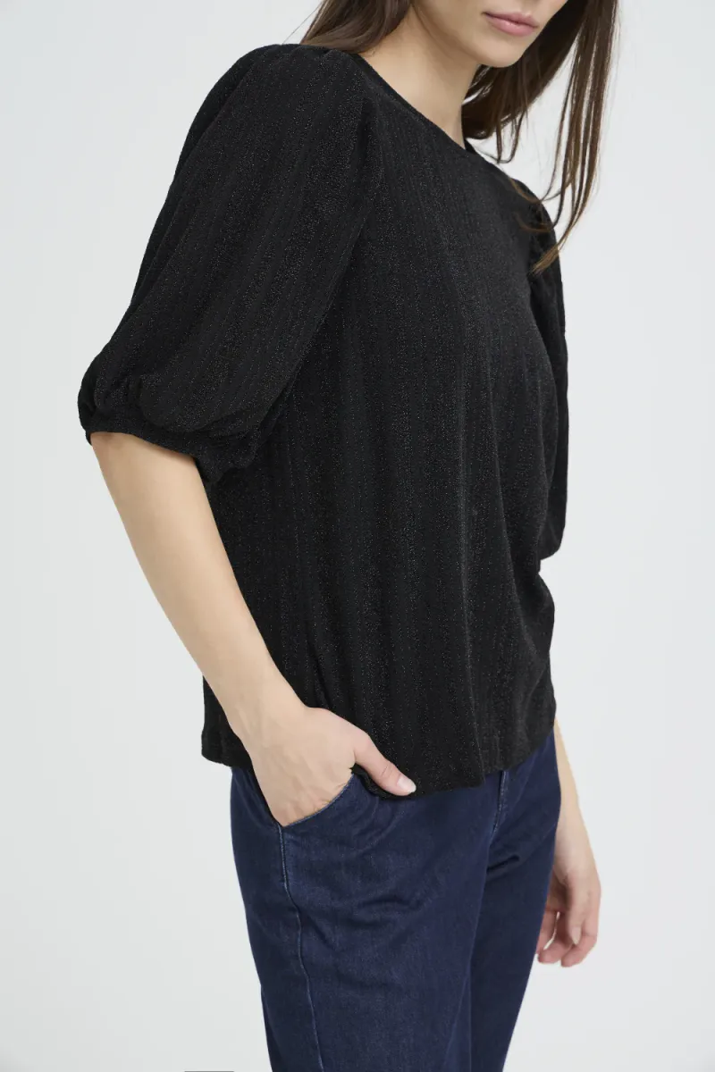 Thea SS Blouse, Black Glitter