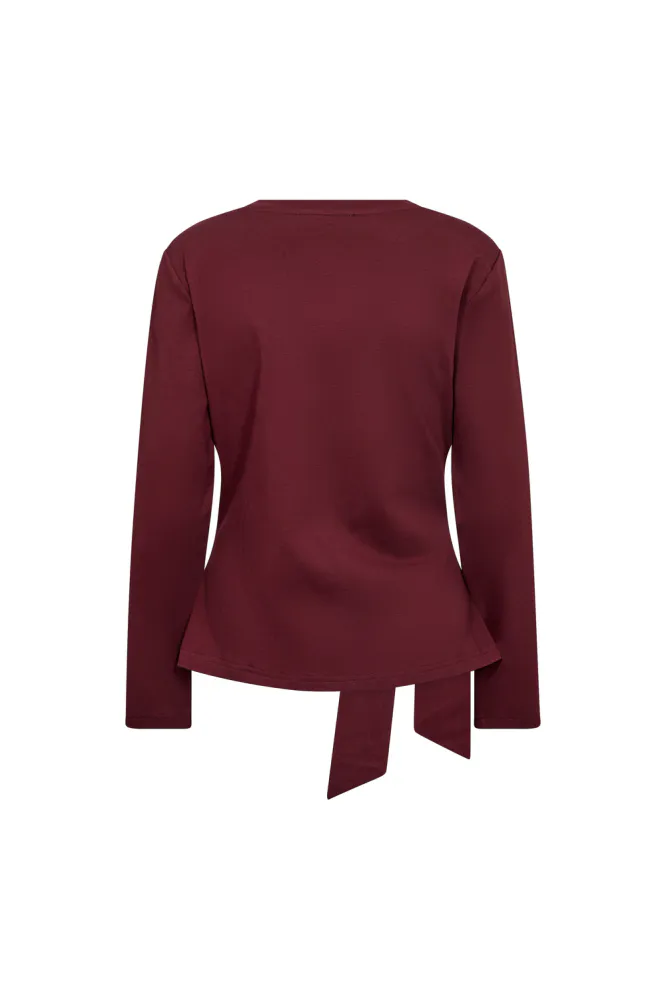 Oriane LS Pleat Tie Tee, Wine Red