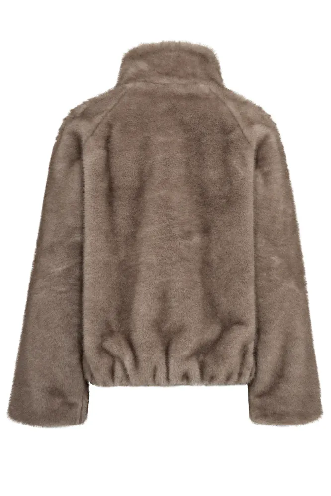 Hilda Faux Fur Jacket, Gray Sand