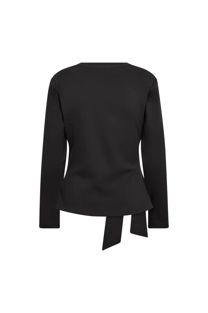 Oriane LS Pleat Tie Tee, Black