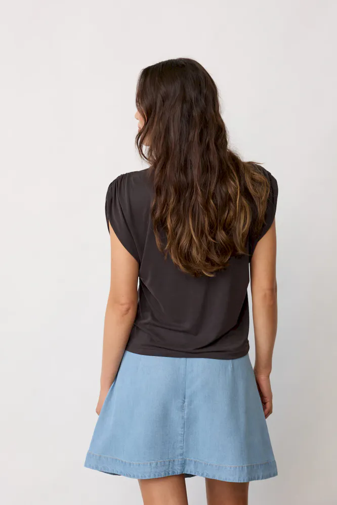 Camilla Ruched Shoulder Tee, Dark Grey