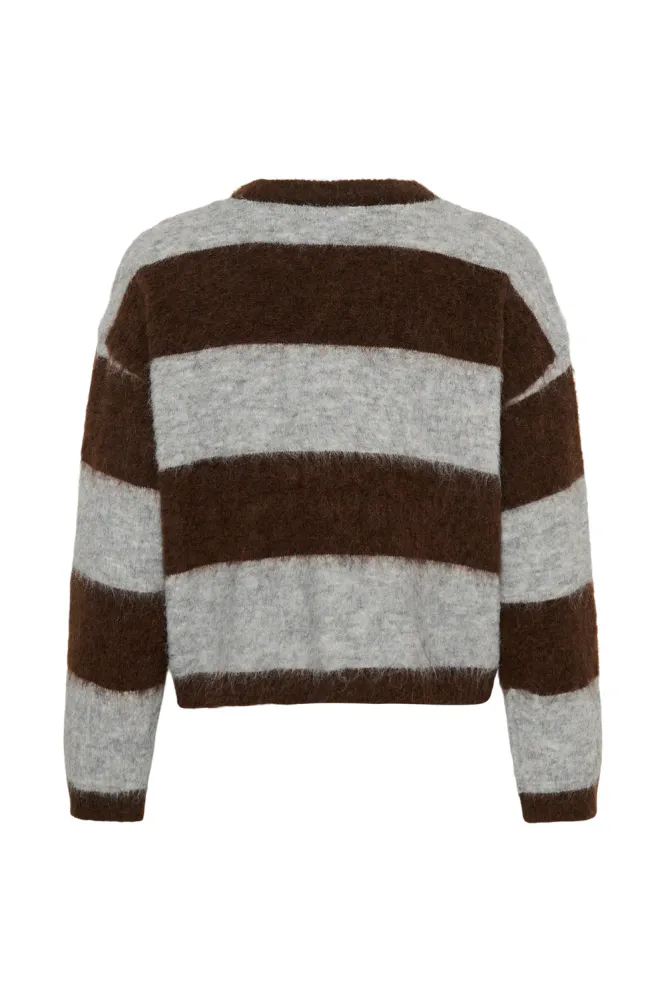 Tayzie Pullover, Chocolate Grey Melange Stripe