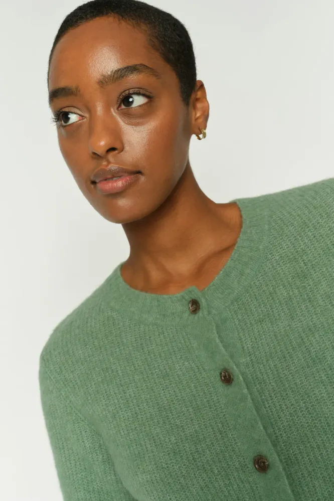 Thora SS Knit Cardigan, Turf Green