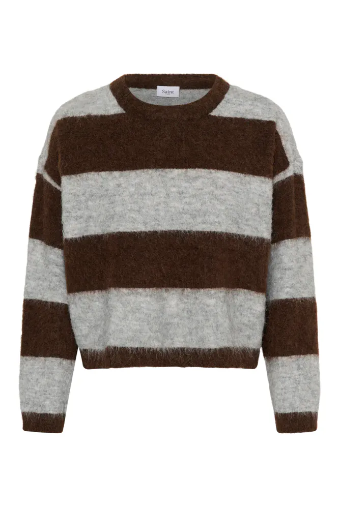 Tayzie Pullover, Chocolate Grey Melange Stripe