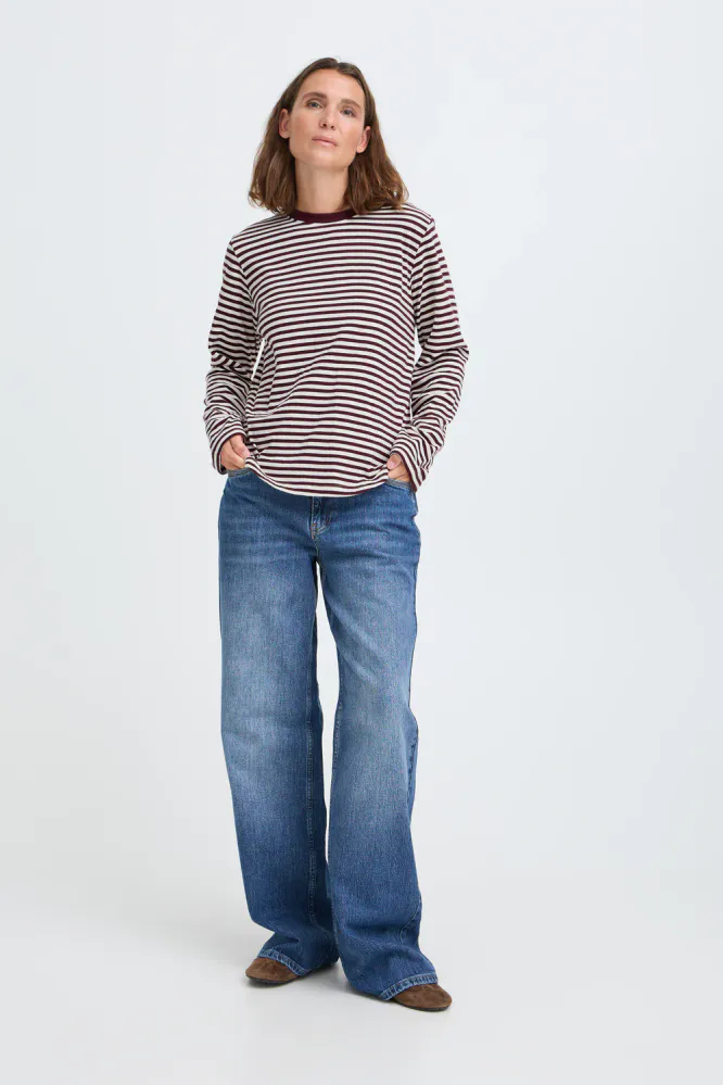 Estella LS T-shirt, Red And Birch Stripe