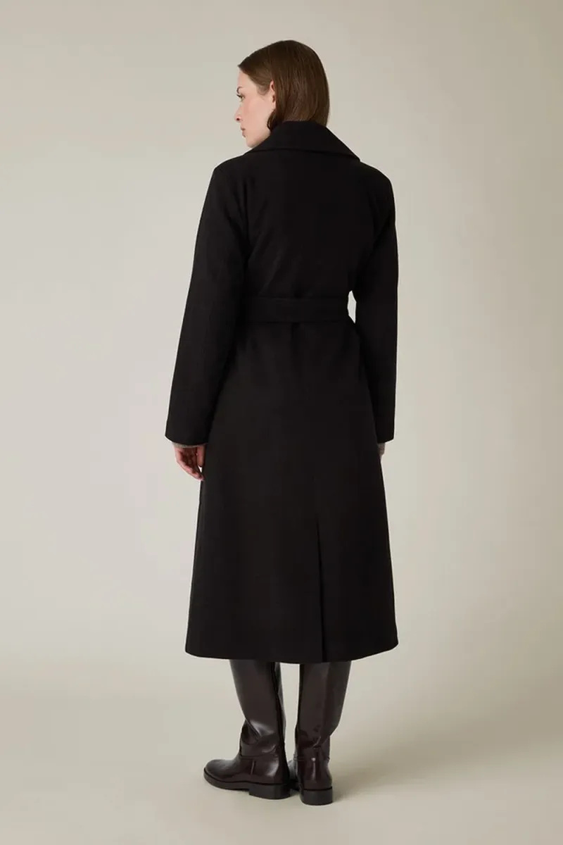 Wool Blend Belted Coat, Dark Brown