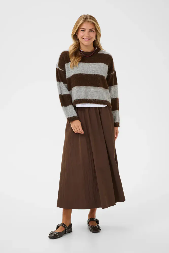 Tayzie Pullover, Chocolate Grey Melange Stripe