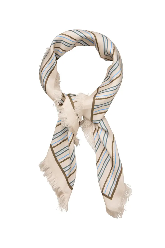 Scallopia Striped Sia Scarf, Birch White