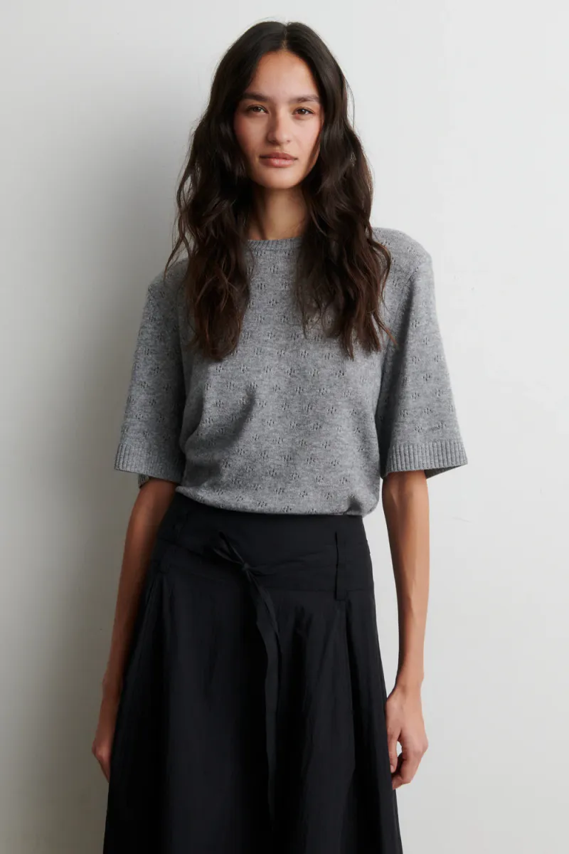 Amala Knit SS O-Neck, Mid Grey Melange