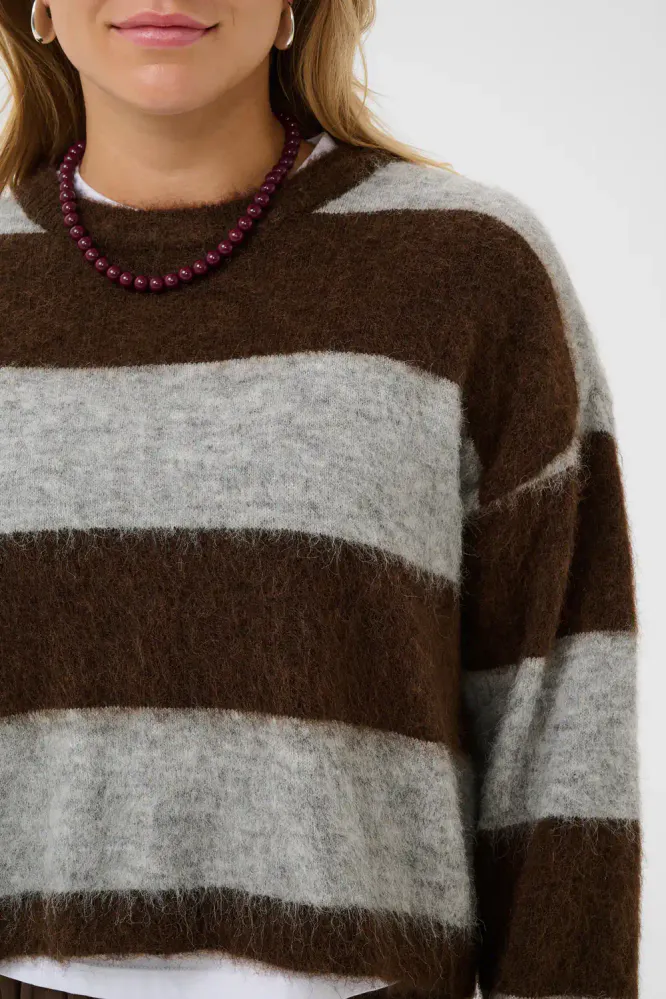 Tayzie Pullover, Chocolate Grey Melange Stripe